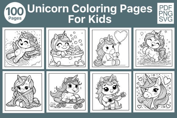 100 Unicorn Coloring Pages for Kids