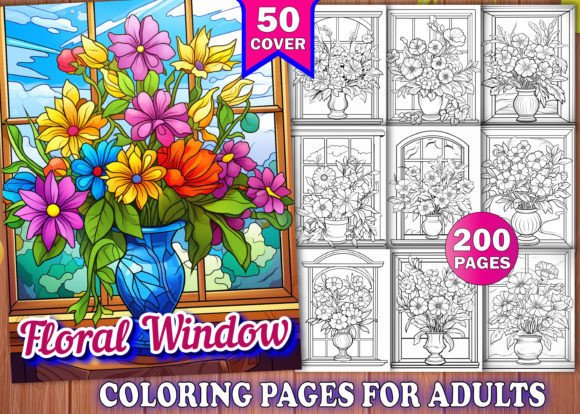 200 Floral Window Coloring Book Pages