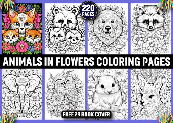 220 Animals in Flowers Coloring Pages