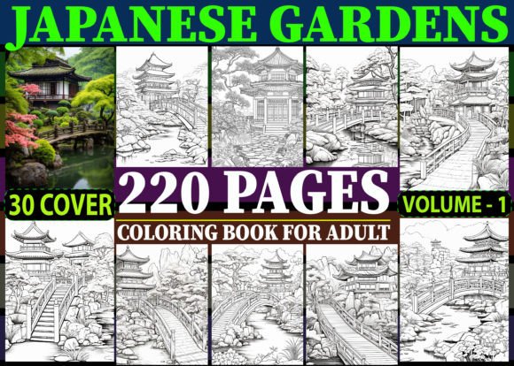 220 Japanese Gardens Coloring Pages KDP: A Premium Interior Resource for Adult Coloring Book Creators