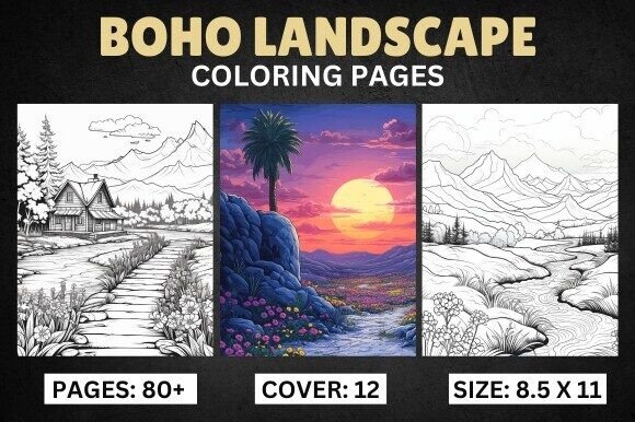 Boho Landscape Coloring Pages for Adults
