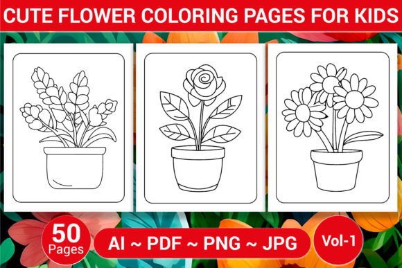 CUTE FLOWER COLORING PAGES for KIDS