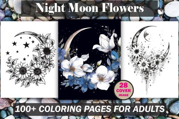 Night Moon Flowers Coloring Book