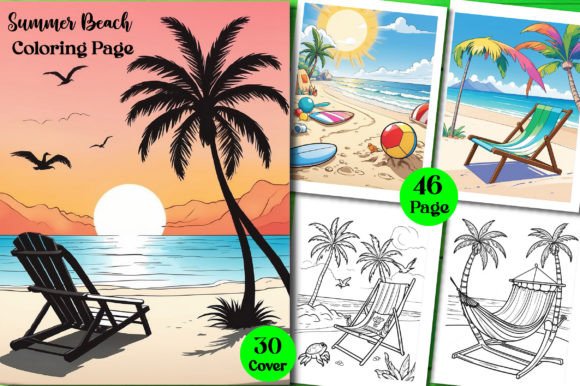 Summer Beach Coloring Page for Adult