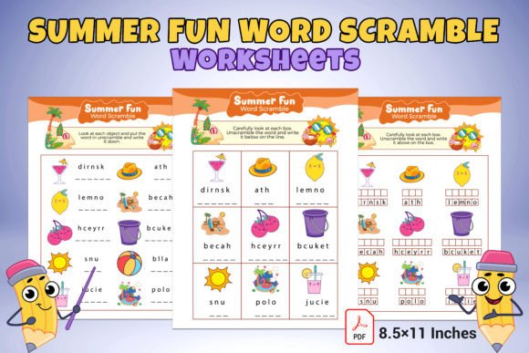 Summer Fun Word Scramble Worksheets